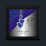 45:e safir-årsdagen för Bröllop 2 Smyckeskrin<br><div class="desc">45:e eller 65e Sapphire Bröllop-årsdag Design Gift Box. NOTE: FÖRÄNDRA ENDAST MALLAREALERNA SOM BEHÖVS! 😀 Vid behov kan du ta bort texten och börja lägga till spelar ingen roll text och typsnitt på nytt. 📌 Om du behöver anpassa ytterligare klickar du på knappen "Klicka för att anpassa ytterligare" eller "Anpassa...</div>