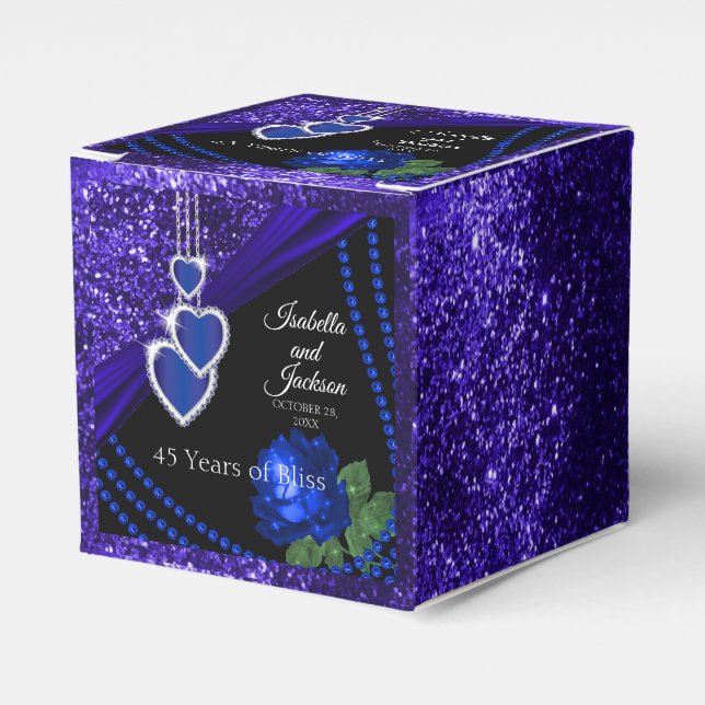 45:e Sapphire Blue Glitter och Ro-årsdagen Presentaskar (Framsidan Sidan)