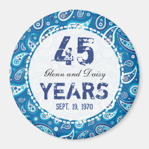 45:e Sapphire-Bröllop-årsdagen Paisley-Mönster Magnet