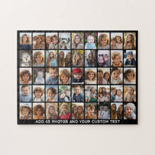 45 Fyrkantig Fotokollage Grid med Text - svart Pussel