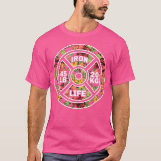 45 lbs Plate Hawaiian Flower Design Gym Weightlift T Shirt