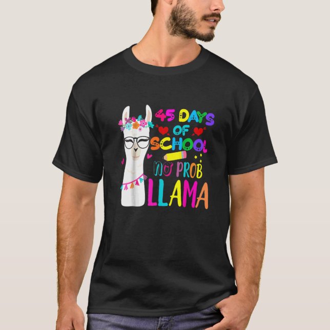 45 Skoldagar Lärare Inget Prob Llama Flickor Pojka T Shirt (Framsida)