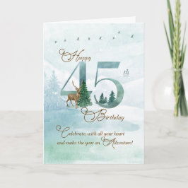 45th Birthday Evergreen Pines and Deer Nature Kort