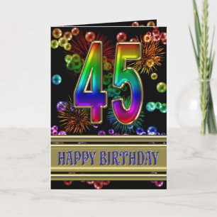 45th Birthday with rainbow bubbles and fireworks Kort