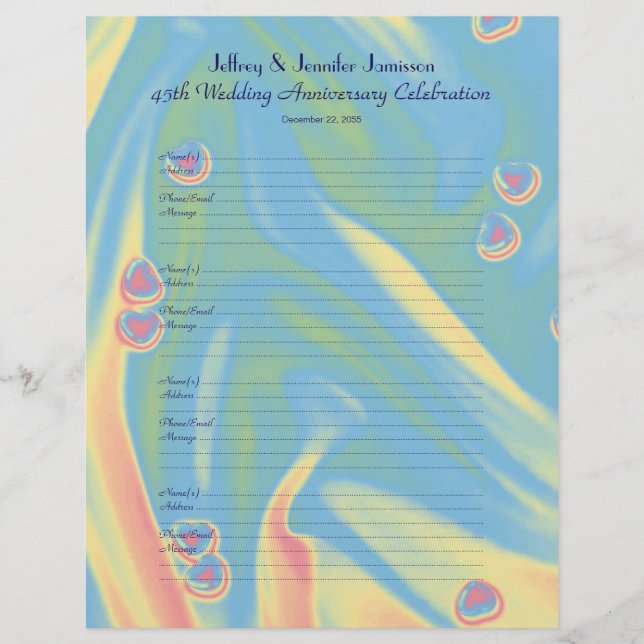 45th Bok för årsdaghjärtagäst Underteckna-I sidan (Framsida)