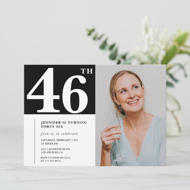 46-årsinbjudningar till svartvitt foto inbjudningar (Stående Fram)