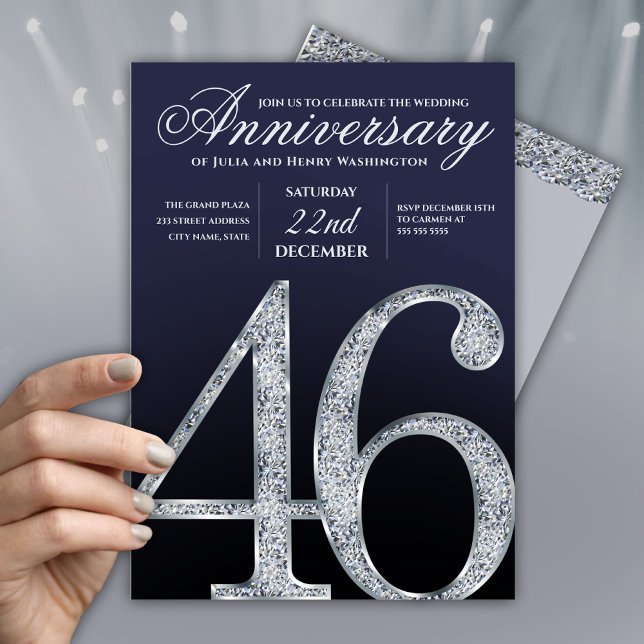 46-årsjubileum Diamant Silver Marinblå Inbjudningar (Skapare uppladdad)