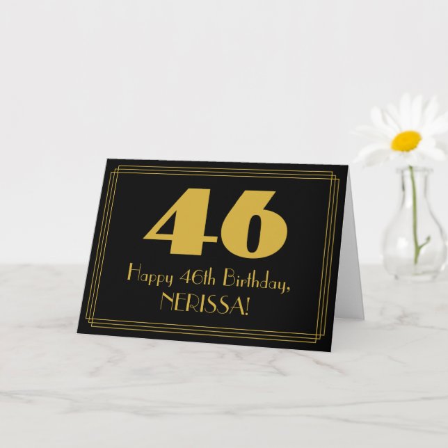46:e födelsedagen: Art Deco Inspired Titta "46" oc Kort (Liten växt)