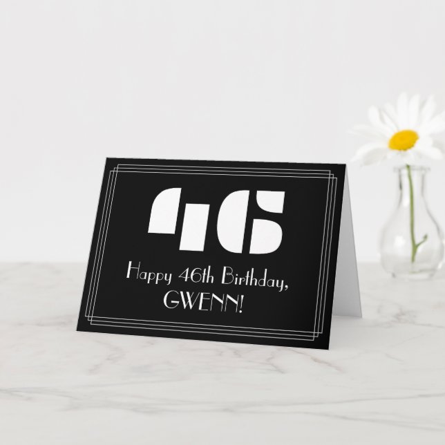 46:e födelsedagen: Art Deco Inspired Titta "46" oc Kort (Liten växt)