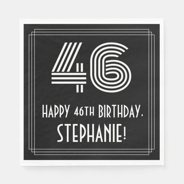 46:e födelsedagen: Art Deco Inspired Titta "46" +  Pappersservett (Framsidan)