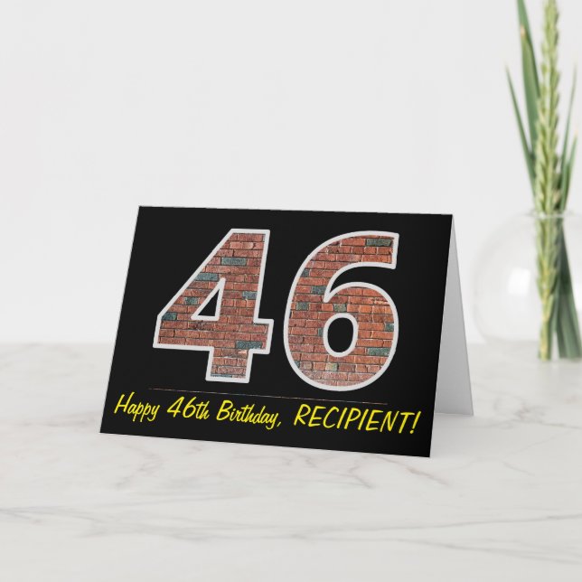 46:e födelsedagen - Brick Wall Mönster "46" w/ Nam Kort (Framsida)