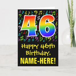 46:e födelsedagen: Färgfulla musiksymboler + regnb Kort