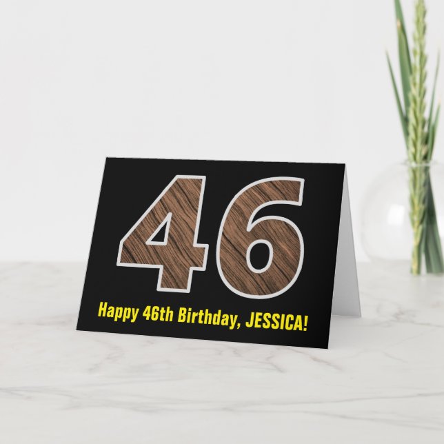 46:e födelsedagen: Namn + Faux Wood Grain Mönster  Kort (Framsida)