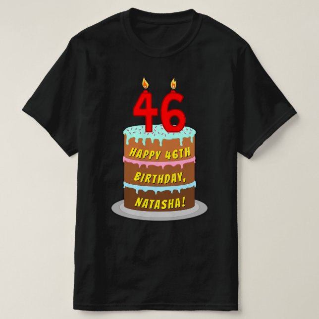 46:e födelsedagen - Roligt Cake & Candles, med ege T Shirt (Design framsida)