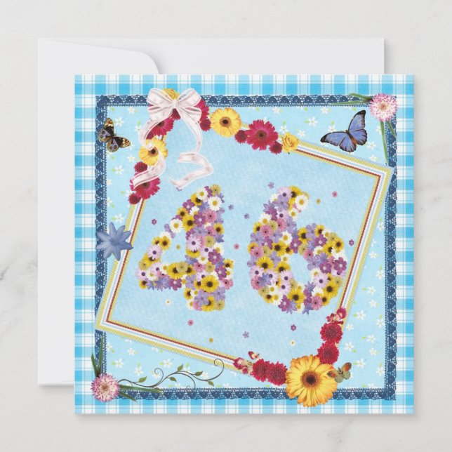 46:e Födelsedagsfest inbjudan-blommor,fjärilar Inbjudningar (Framsida)