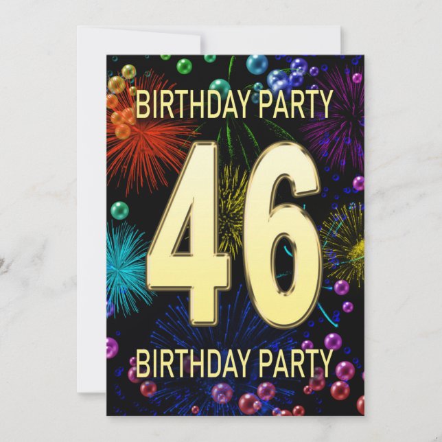 46:e Födelsedagsfest inbjudan Fireworks-bubblor (Framsida)