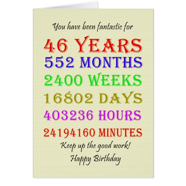 46:e födelsedagsmilstolpar hälsningskort (Framsidan)