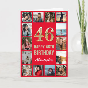 46:e Grattis på födelsedagen Red and Guld Photo Co Kort