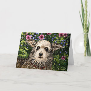 4796b Hund & Petunias Folk Art Birthday Card Kort