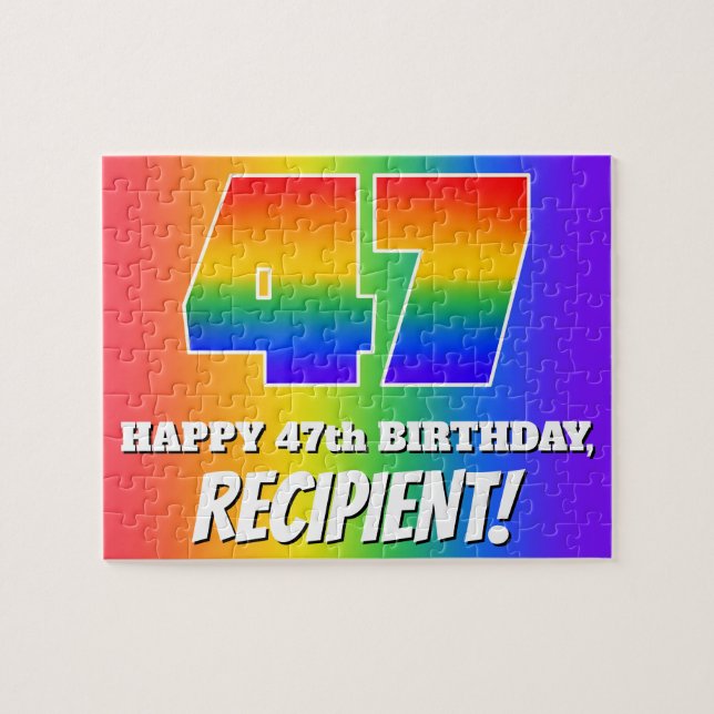 47-årsdag — Flerfärgad regnbågsmönster “47” Pussel (Horisontell)