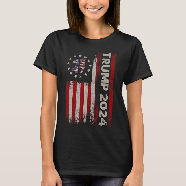 47 Donald Trump 2024 American Flagga 2024 Val T Shirt (Framsida)