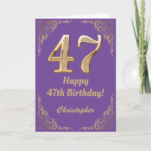 47:e födelsedag Lila och Guld Glitter Ram Kort