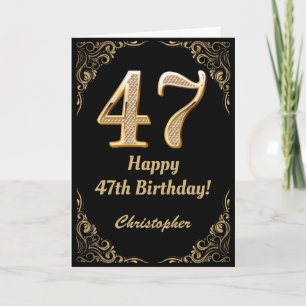 47:e födelsedag Svarta och Guld Glitter Ram Kort