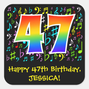 47:e födelsedagen: Colorful Music Symbols, Rainbow Fyrkantigt Klistermärke