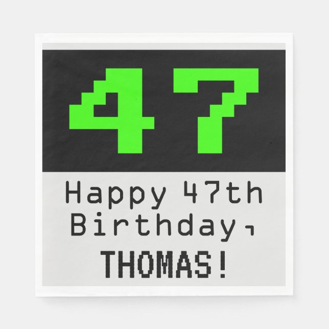 47:e födelsedagen - Nerdy/Geeky Stil "47" och Namn Pappersservett (Framsidan)