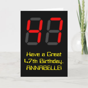 47:e födelsedagen: Red Digital Clock Stil "47" + N Kort