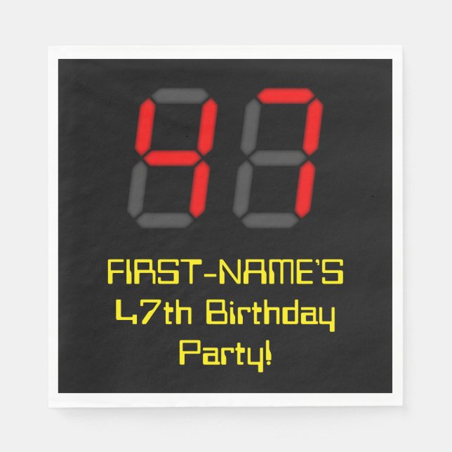 47:e födelsedagen: Red Digital Clock Stil "47" + N Pappersservett (Framsidan)