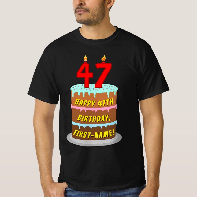 47:e födelsedagen - Roligt Cake & Candles, med ege T Shirt (Framsida)