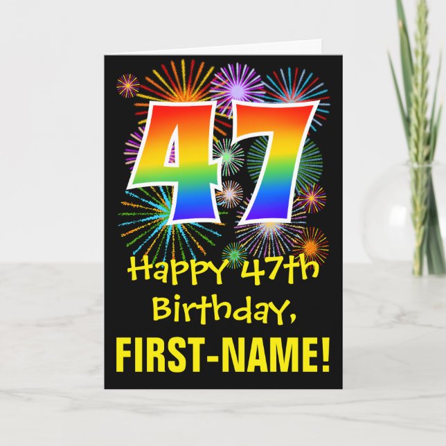 47:e födelsedagen: Roligt Fireworks Mönster + Rain Kort (Framsida)
