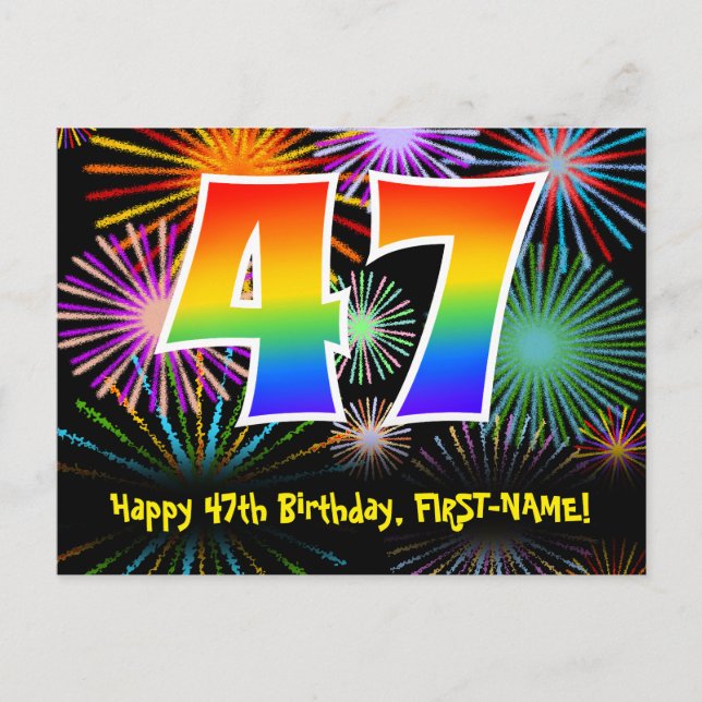47:e födelsedagen - Roligt Fireworks Mönster + reg Vykort (Framsida)
