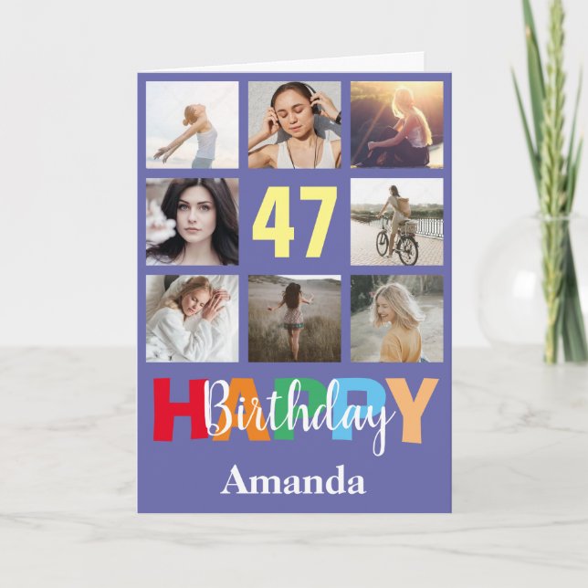 47:e Grattis på födelsedagen Photo Collage Modern Kort (Framsida)