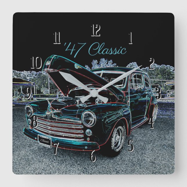 "47 Klassiskt motorfack Vägglås Fyrkantig Klocka (Framsida)