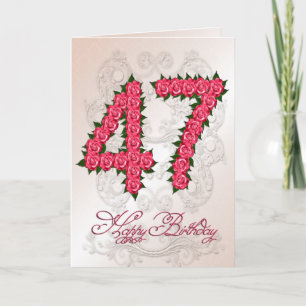 47th birthday card with roses and leaves kort
