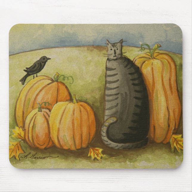 4874 Harvest Cat Halloween Mousepad Musmatta (Framsidan)