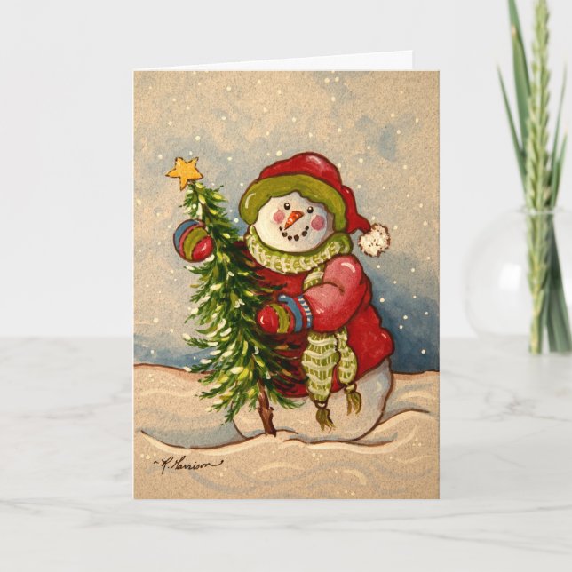 4889 Snögubbe jul Helgkort (Framsida)