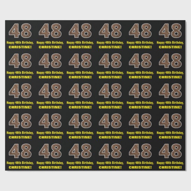 48-årsdag: Namn & Falskt Trästrukturmönster "48" Presentpapper (Platt)