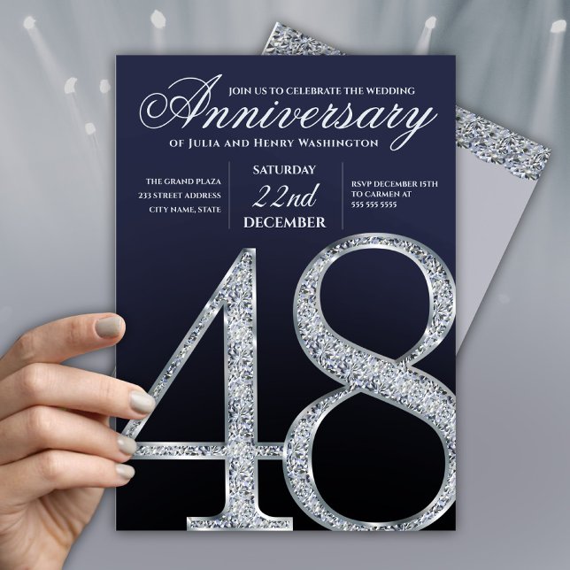 48-årsjubileum Diamant Silver Marinblå Inbjudningar (Skapare uppladdad)
