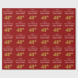 48:e födelsedag: Elegant, rött, Faux Guld-utseende Presentpapper