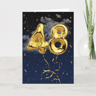 48:e födelsedag Guld Mylar Balloon and Confetti Ca Kort