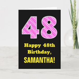 48:e födelsedag: Rosa Rand och hjärtan "48" + Namn Kort