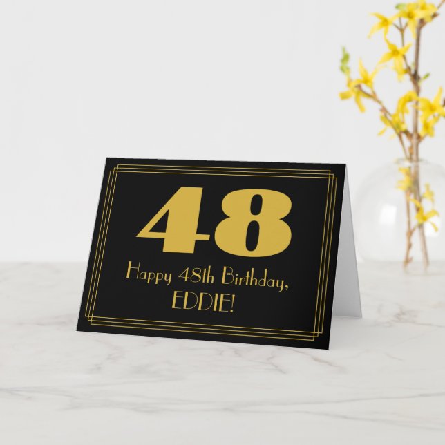 48:e födelsedagen: Art Deco Inspired Titta "48" oc Kort (Gul blomma)