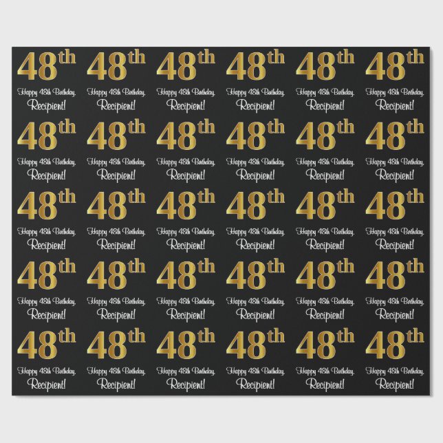 48:e födelsedagen: Elegant Luxurious Faux Guld Tit Presentpapper (Platt)