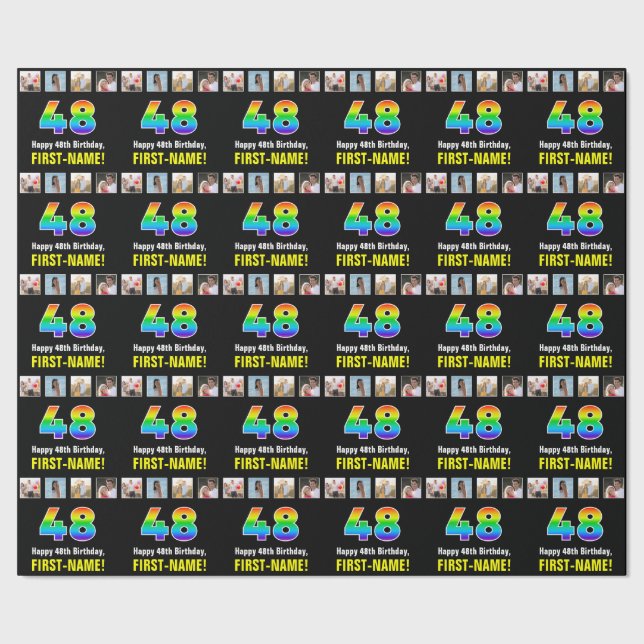 48:e födelsedagen: Regnbåge "48"; Anpassningsbar F Presentpapper (Seam)
