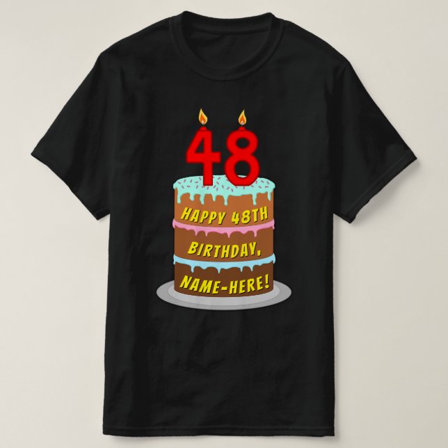 48:e födelsedagen - Roligt Cake & Candles, med ege T Shirt (Design framsida)