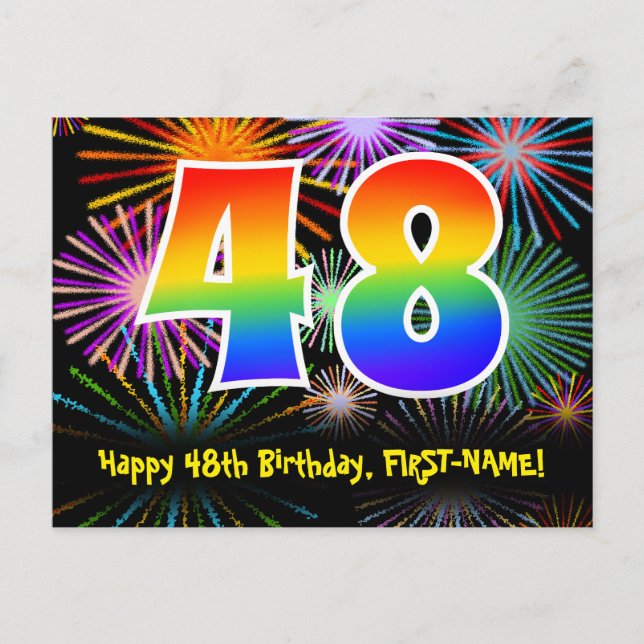 48:e födelsedagen - Roligt Fireworks Mönster + reg Vykort (Framsida)