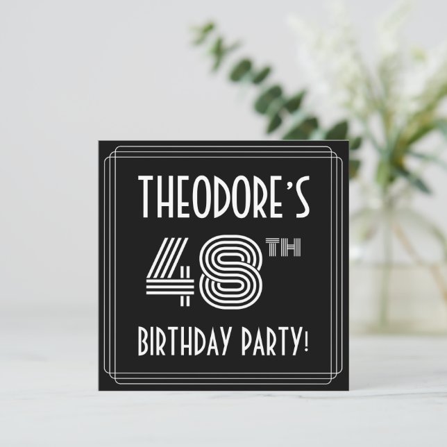 48:e Födelsedagsfesten: Art Deco Stil med eget nam Inbjudningar (Stående Fram)